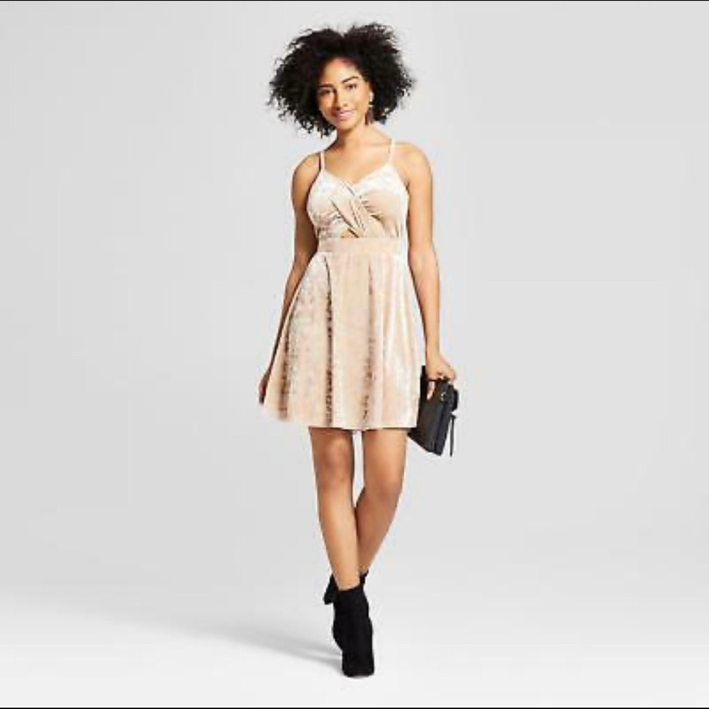 Velvet V-Neck Spaghetti Strap Dress in Blush